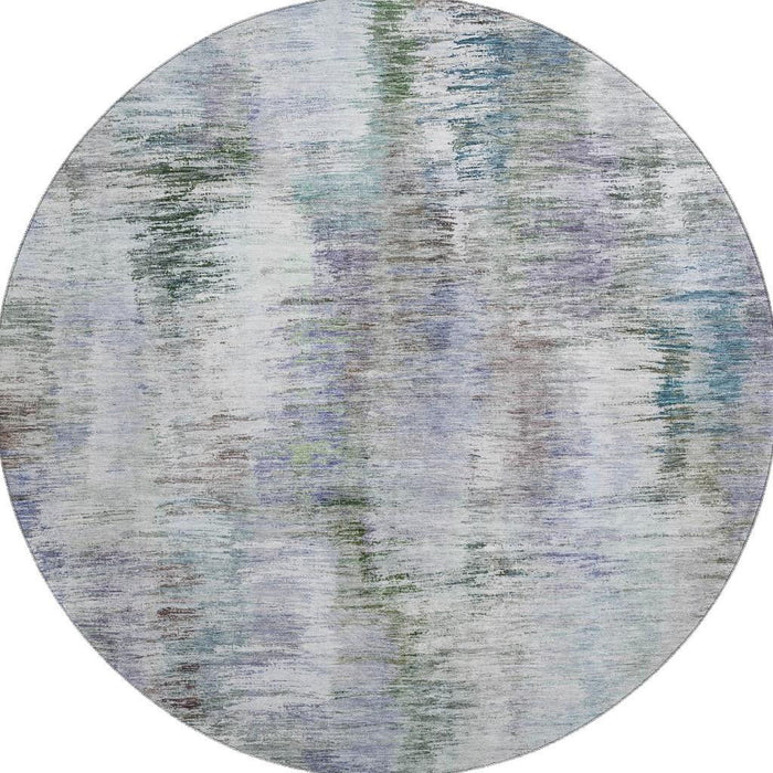 8' Abstract Washable Round Rug With UV Protection - Green And Gray