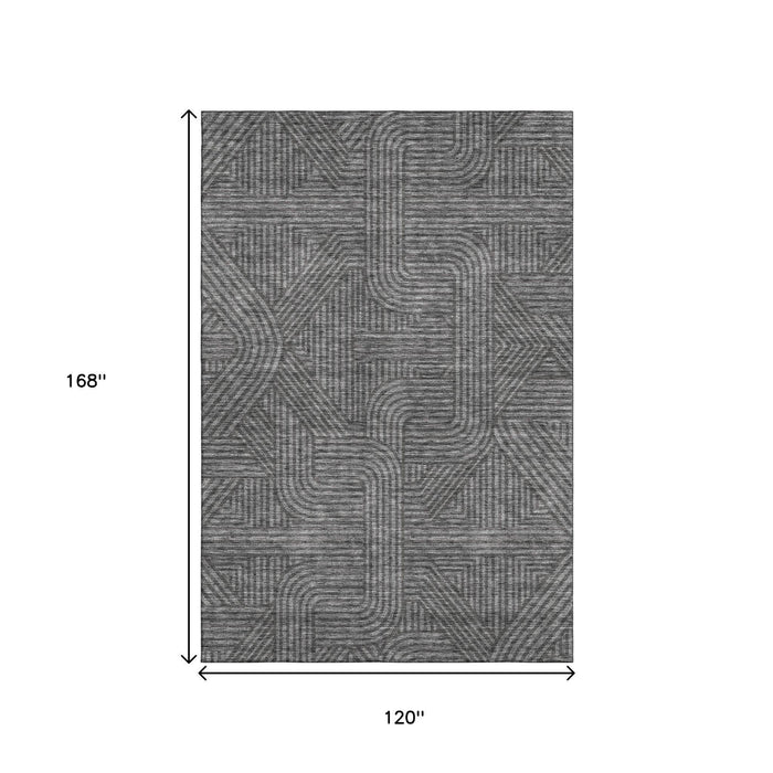 10' X 14' Abstract Geometric Washable Area Rug With UV Protection (672905) - Charcoal / Ivory