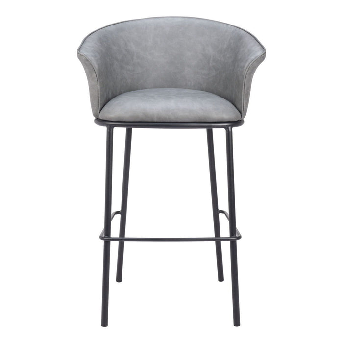 Faux Leather And Steel Bar Height Bar Chair - Gray And Black