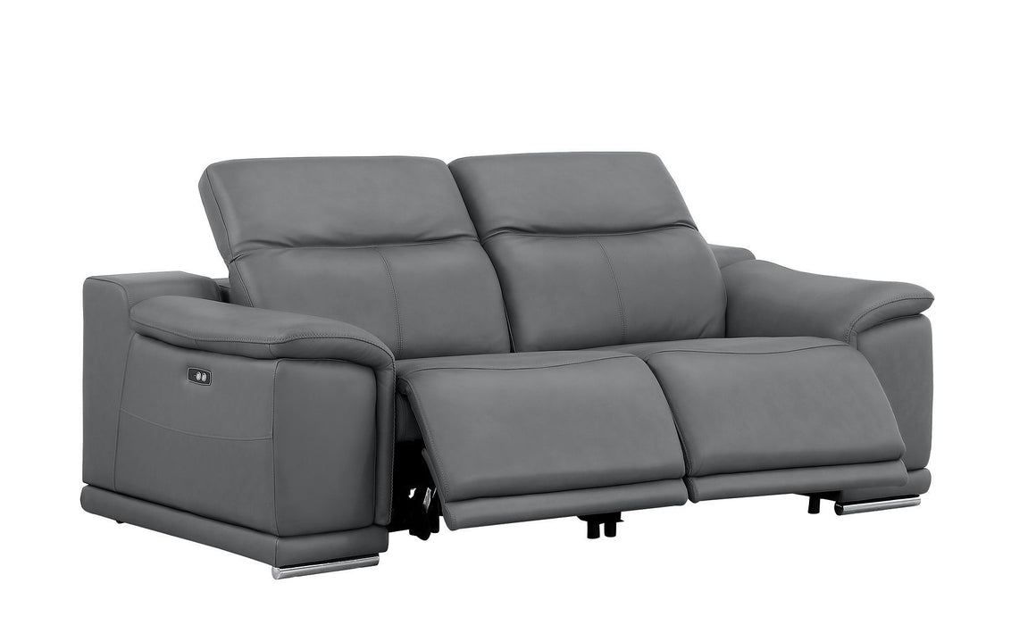 Leather Power Reclining Loveseat (643819) - Battleship Gray / Silver