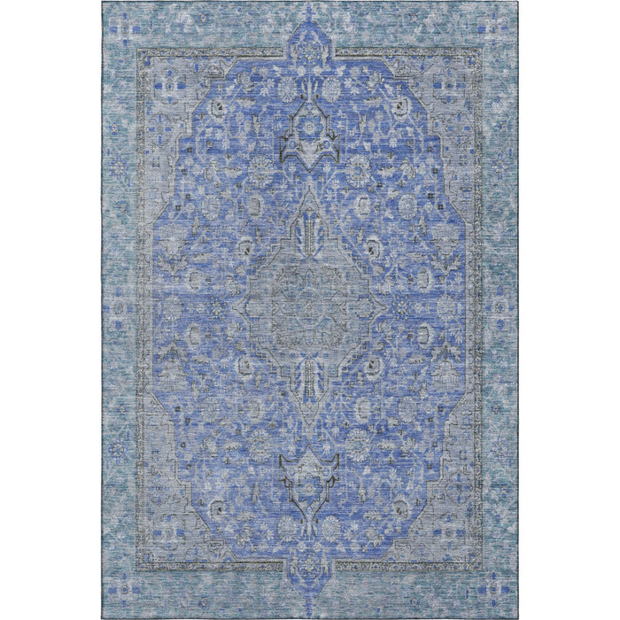 10' X 14' Floral Medallion Washable Area Rug With UV Protection (696104) - Blue / Gray