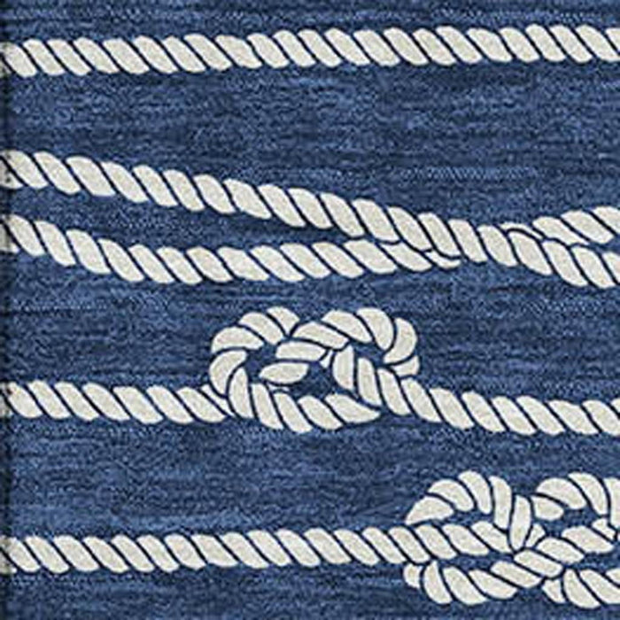 8' X 10' Nautical Washable Area Rug With UV Protection - Navy Blue / Ivory