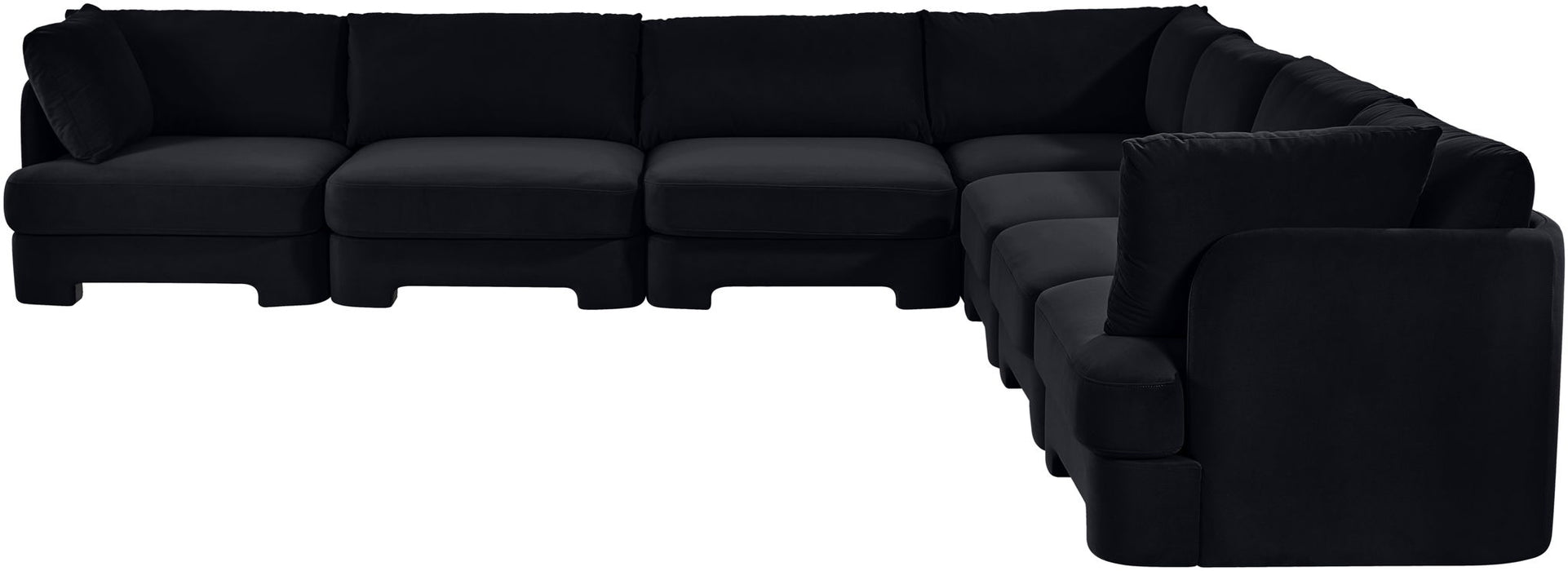 Meridian Furniture Hammond velvet performance fabric 7-piece corner sectional with plush upholstery and modern design.