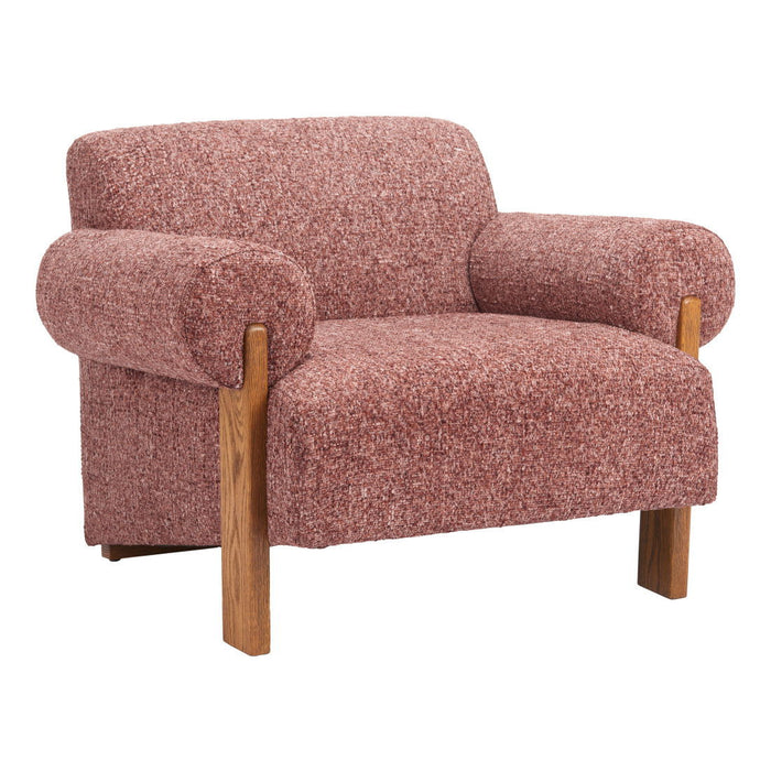 39" Woven Upholstery And Solid Wood Arm Chair - Copper / Brown