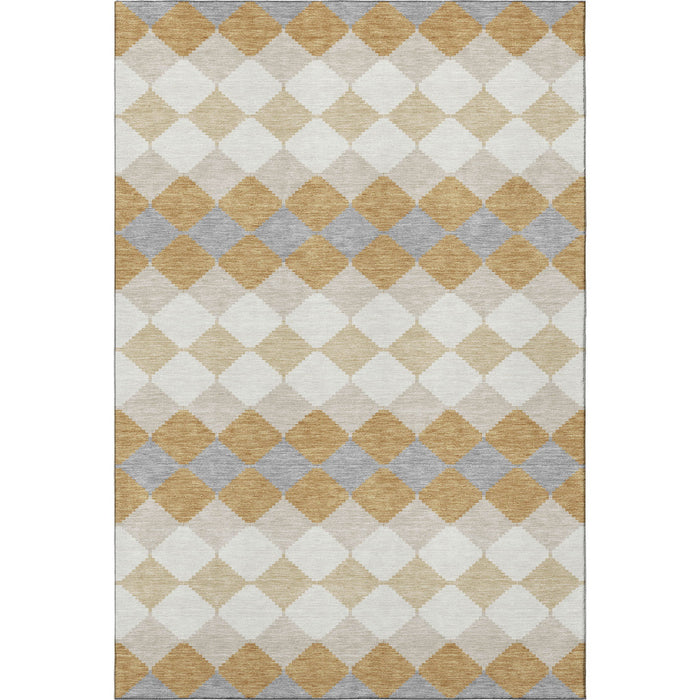 10' X 14' Geometric Washable Area Rug With UV Protection (679060) - Gold / Gray / Ivory