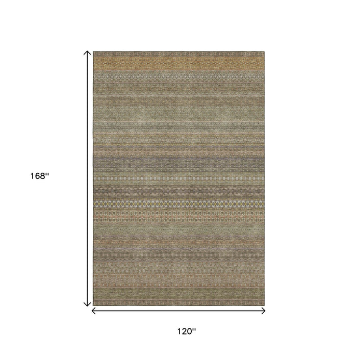 10' X 14' Striped Washable Area Rug With UV Protection (647518) - Khaki / Ivory