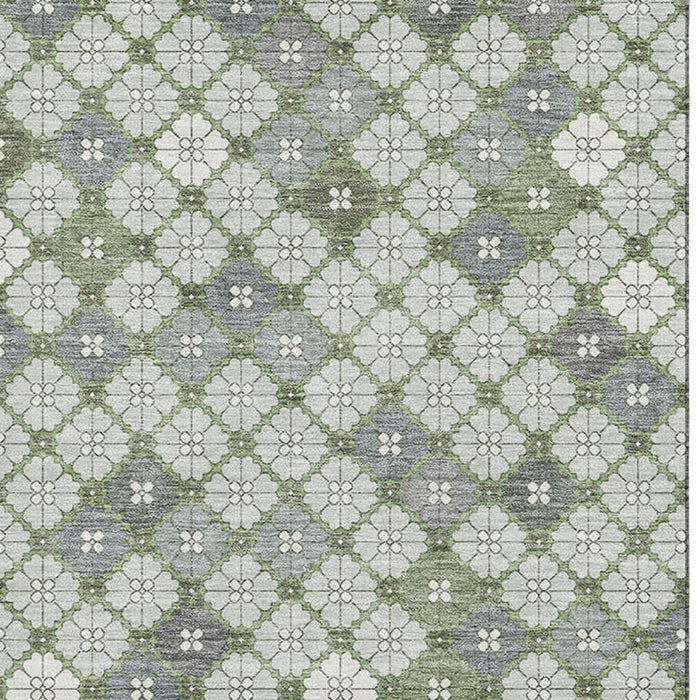 10' X 14' Geometric Washable Area Rug With UV Protection (705311) - Mint Green / Ivory