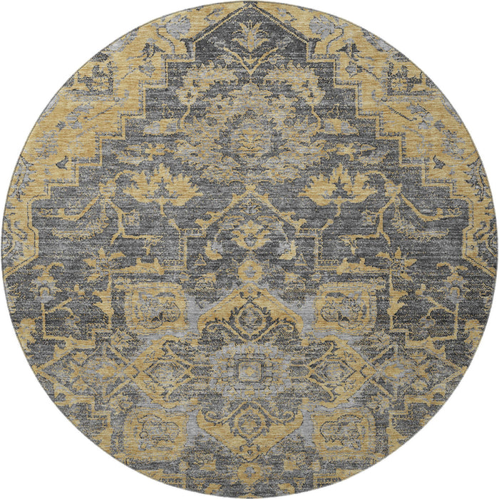 8' Floral Medallion Washable Round Rug With UV Protection - Gray