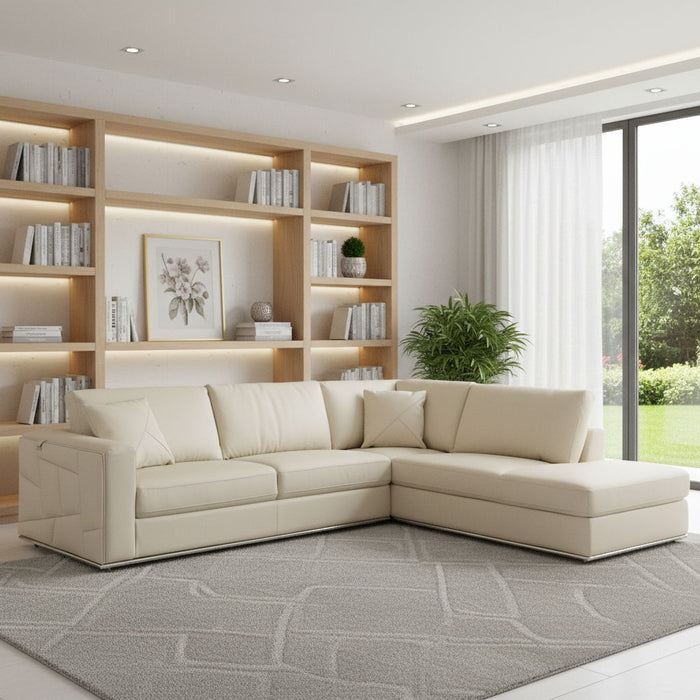 Italian Leather Reclining L Shaped 2 Piece Corner Sectional - Beige