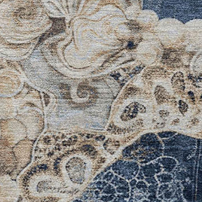 10' X 14' Abstract Washable Area Rug With UV Protection (706097) - Denim Blue / Beige
