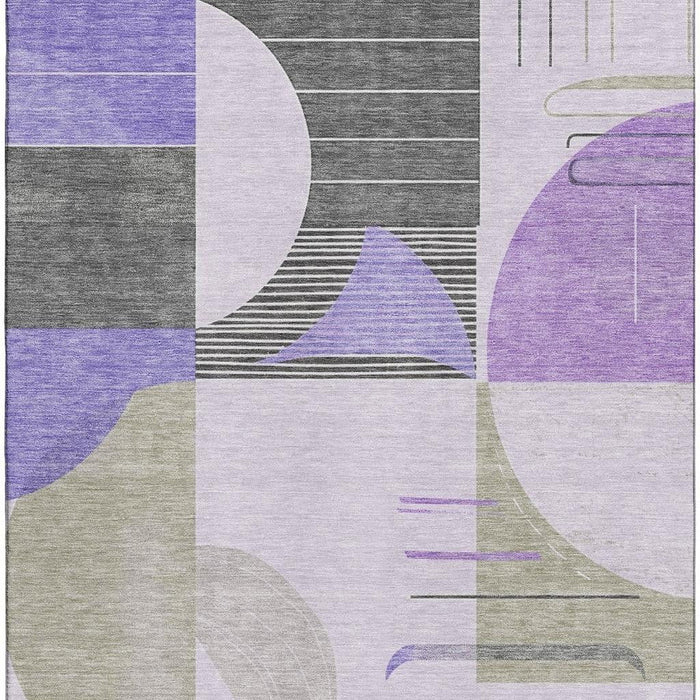 10' X 14' Geometric Washable Area Rug With UV Protection (697422) - Lavender / Gray / Ivory