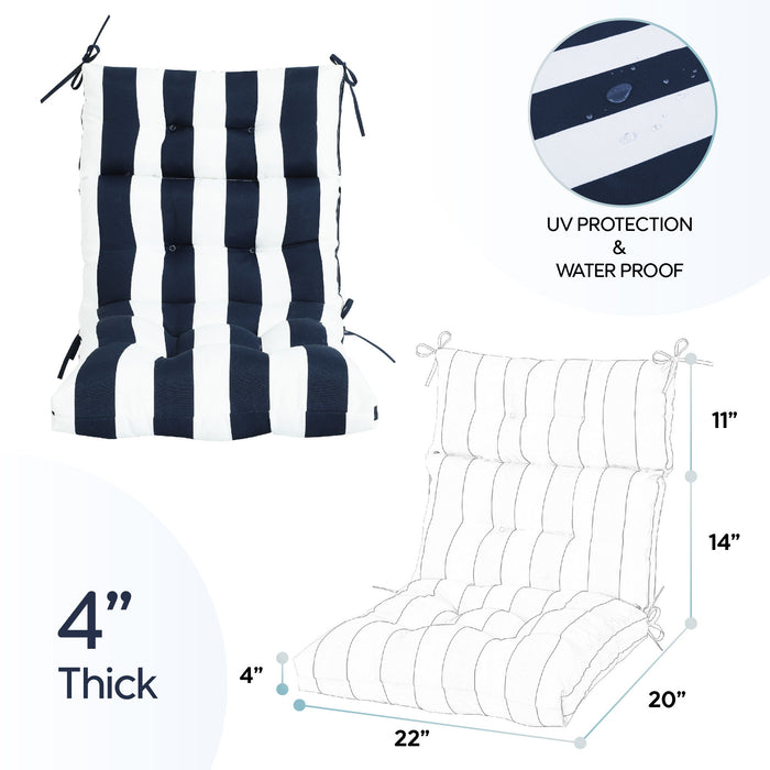 Giga 2-piece high back patio chair cushion set with tufted back and seat cushions for Adirondack and rocking chairs.