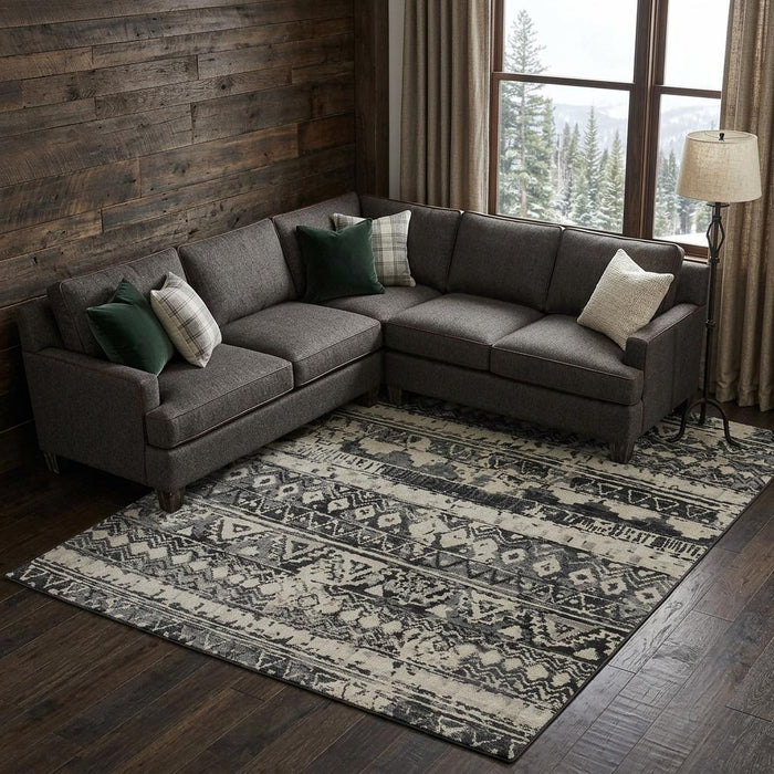 12' X 15' Wool Geometric Hand Knotted Area Rug (744446) - Ivory / Gray / Black