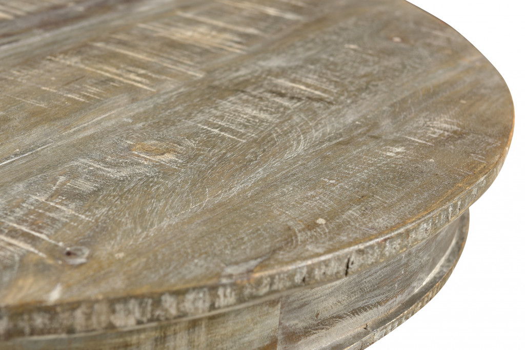 30" Rounded Solid Wood Pedestal Base Dining Table - Gray