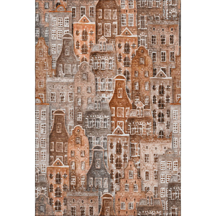 9' X 12' Abstract Geometric Washable Area Rug With UV Protection (650883) - Chili Red / Gray / Ivory
