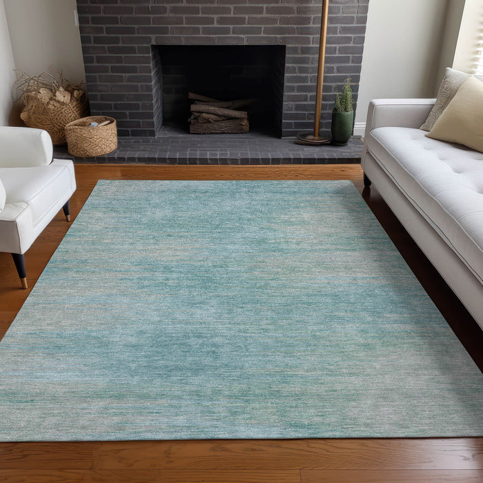 10' X 14' Abstract Washable Area Rug With UV Protection - Aqua And Gray