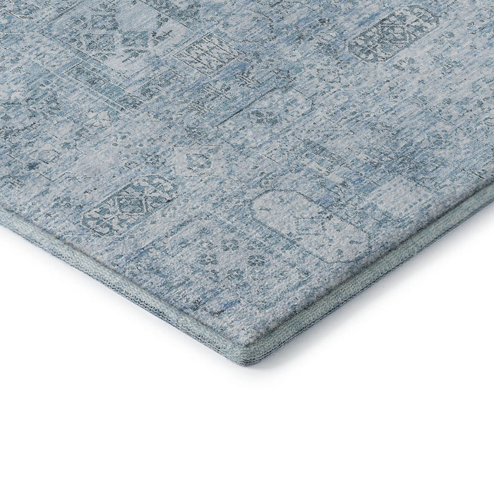 10' X 14' Floral Washable Area Rug With UV Protection (651208) - Sky Blue / Ivory