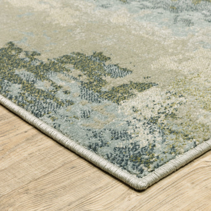 10' x 13' Abstract Power Loom Stain Resistant Area Rug - Blue Green Gray And Ivory