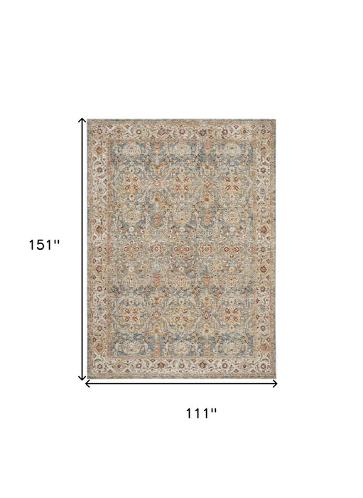 9' X 13' Floral Distressed Area Rug (553097) - Blue