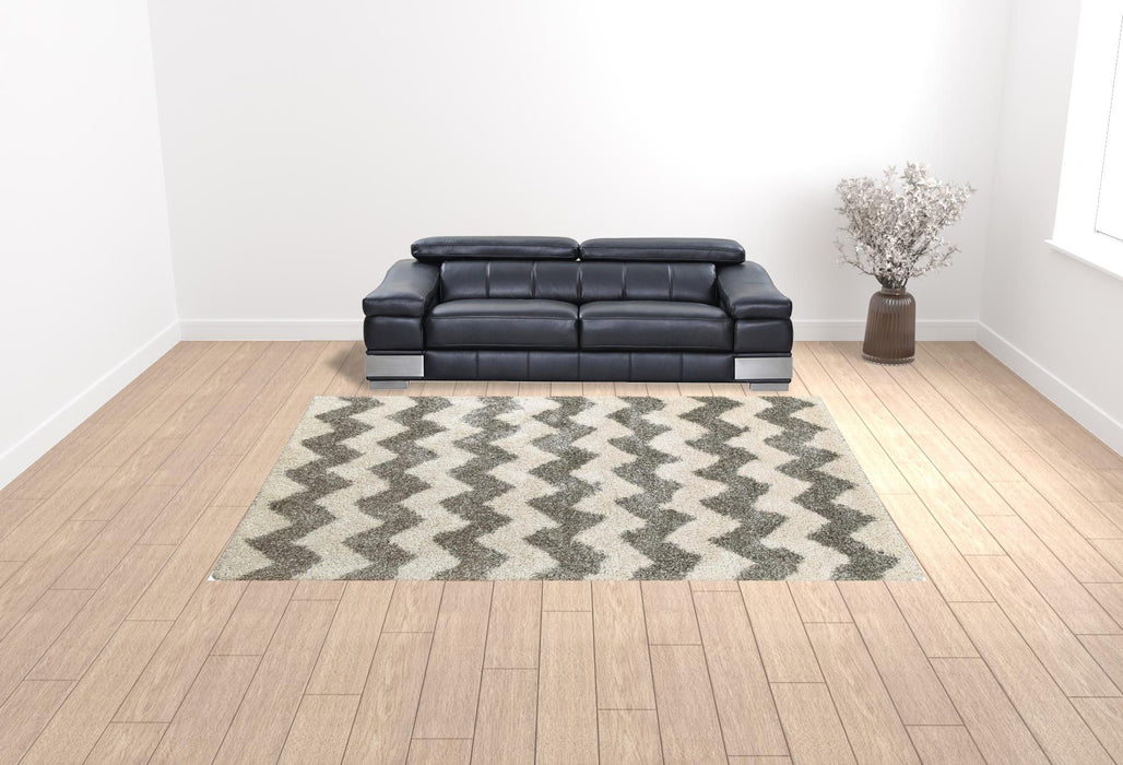10' x 13' Geometric Shag Power Loom Stain Resistant Polypropylene Area Rug - Ivory And Gray