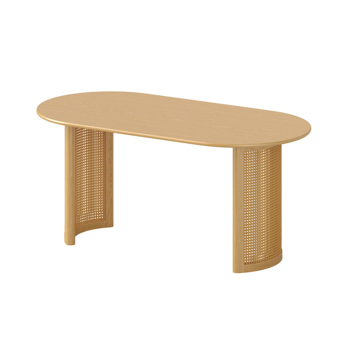 66" Solid Wood Double Pedestal Base Oval Dining Table - Natural
