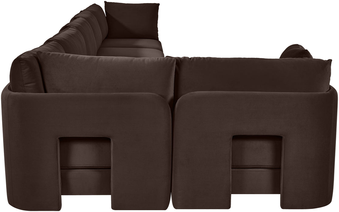 Meridian Furniture Hammond velvet performance fabric L-shaped sectional sofa with six stationary sections, plush upholstery, and modern design.
