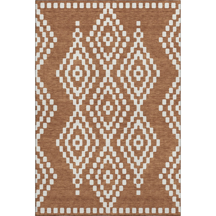 10' X 14' Geometric Washable Area Rug With UV Protection (670850) - Terra Cotta / Ivory