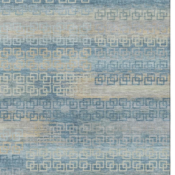 10' X 14' Striped Washable Area Rug With UV Protection (715111) - Teal / Beige