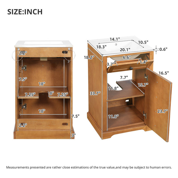 Giga bathroom vanity with integrated sink, natural wood finish, soft-closing door, modern design, and spacious storage.