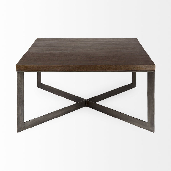 Solid Wood And Metal Square Coffee Table - Brown