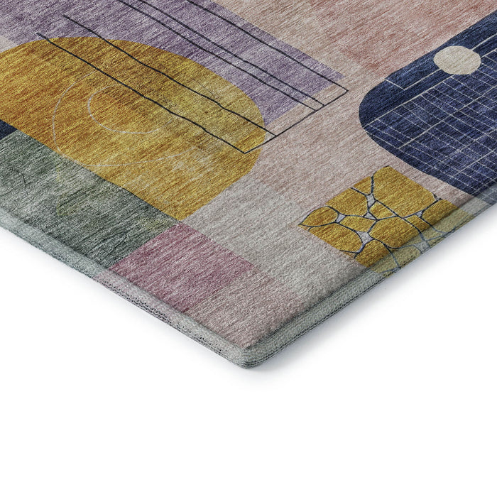 10' X 14' Abstract Geometric Washable Area Rug With UV Protection (684774) - Plum / Gold / Navy Blue