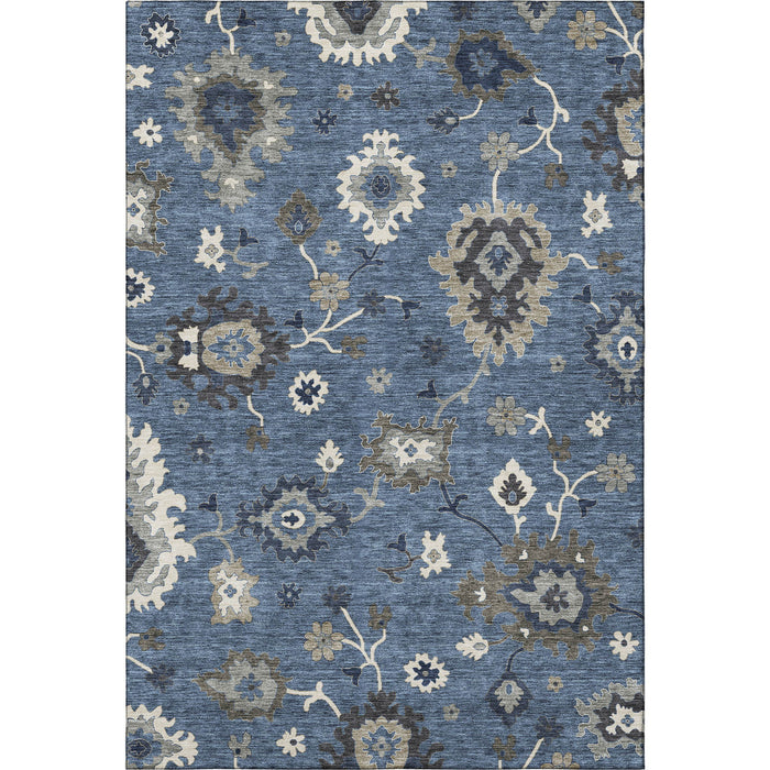 10' X 14' Traditional Floral Medallion Washable Area Rug With UV Protection - Blue