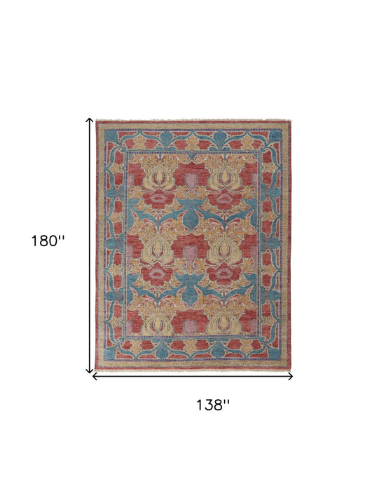 12' x 15' Wool Oriental Hand Knotted Area Rug - Blue Red And Yellow