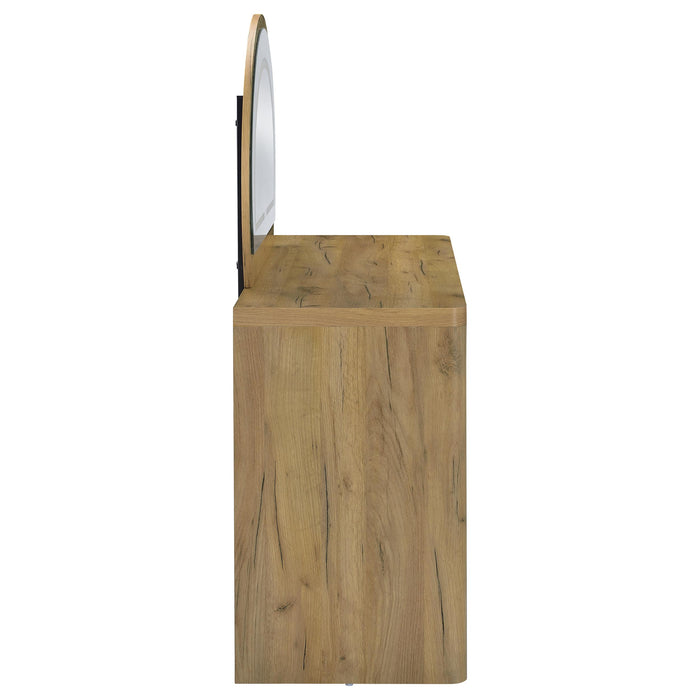 Irwin Vanity Table with LED Mirror and Storage Rustic Oak
