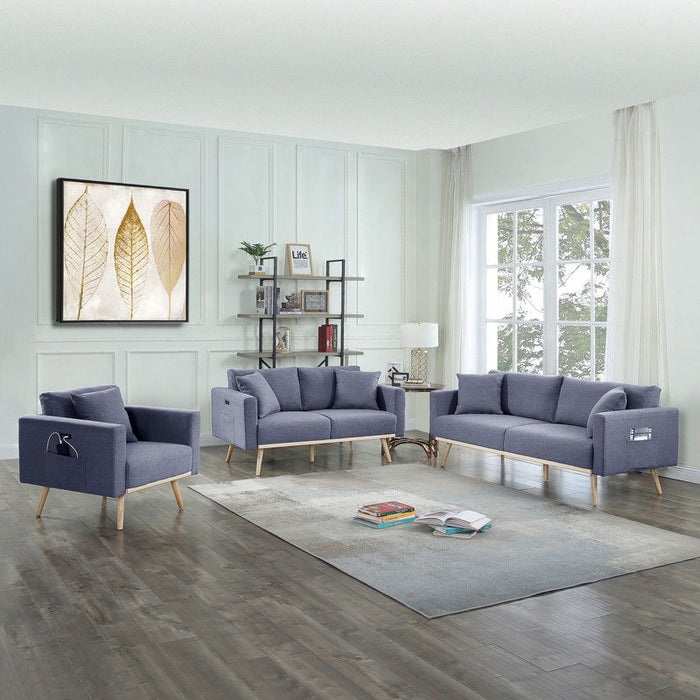 Easton - Fabric Living Room Set With USB Charging Ports Pockets And Pillows (Set of 2)
