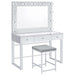 CoasterEssence Umbridge upholstered square padded cushion vanity stool in neutral fabric with wooden legs