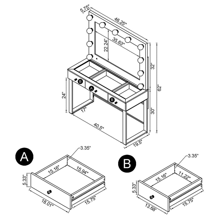 Umbridge 3-drawer Vanity Set with Lighting Chrome and White