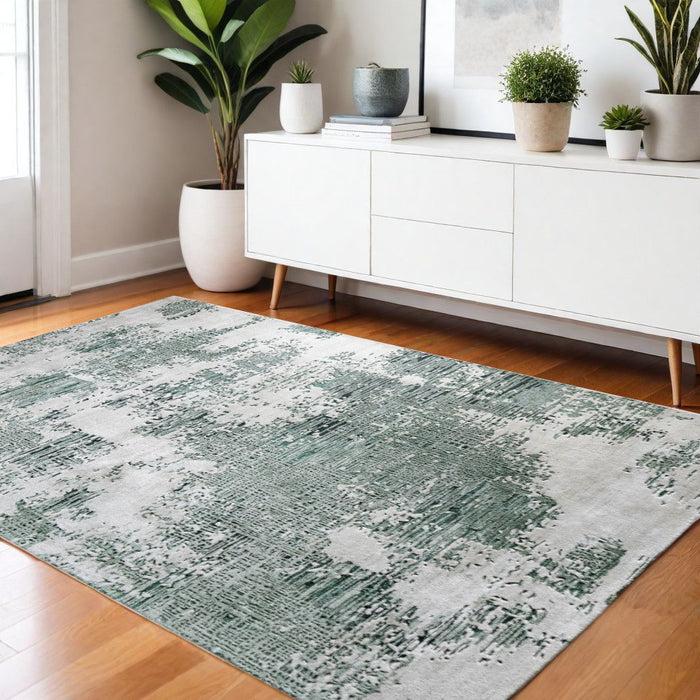 4' X 6' Abstract Hand Tufted Area Rug - Green And White