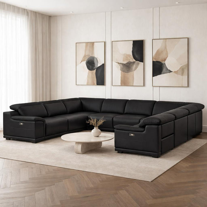 Leather Modular U Shaped Eight Piece Corner Sectional - Black