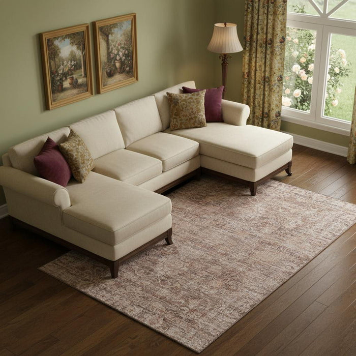10' X 14' Oriental Washable Area Rug With UV Protection (699915) - Rust / Beige