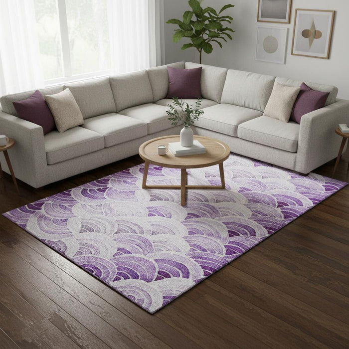 8' X 10' Geometric Washable Area Rug With UV Protection (645796) - Purple / Ivory / Gray