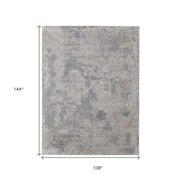 9' X 12' Abstract Hand Woven Distressed Area Rug - Silver And Gray
