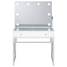 CoasterEveryday Eliza vanity set with white finish, chrome accents, built-in lighting, and matching stool, showcasing the furniture and mirror.