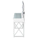 White Eliza vanity set with built-in lighting, mirror, and chrome accents, includes matching stool, by CoasterEveryday.