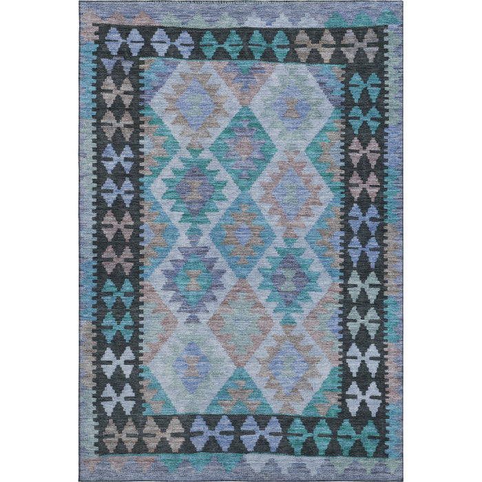 10' X 14' Tribal Washable Area Rug With UV Protection (707977) - Teal / Charcoal