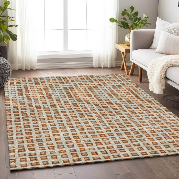9' X 12' Copper Geometric Washable Area Rug With UV Protection - Rust