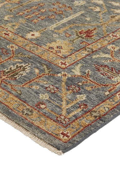 12' x 15' Wool Floral Hand Knotted Stain Resistant Area Rug With Fringe - Gray Gold And Red