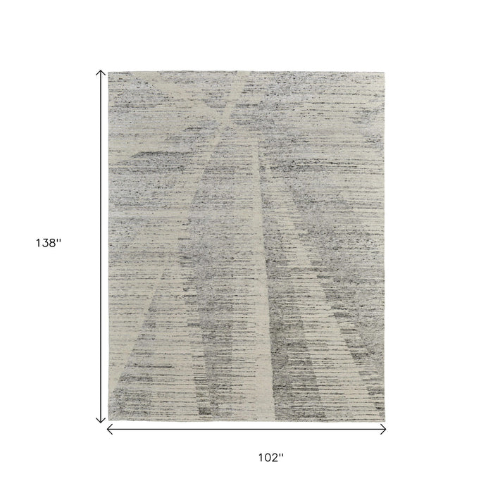 8' X 12' Abstract Hand Knotted Distressed Area Rug - Ivory And Gray