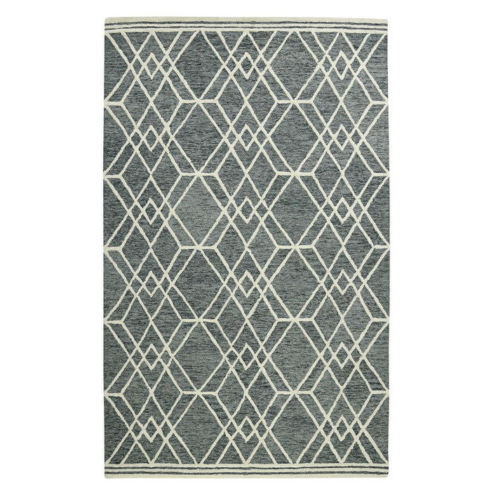 9' X 13' Wool Geometric Hand Hooked Area Rug - Gray And Ivory