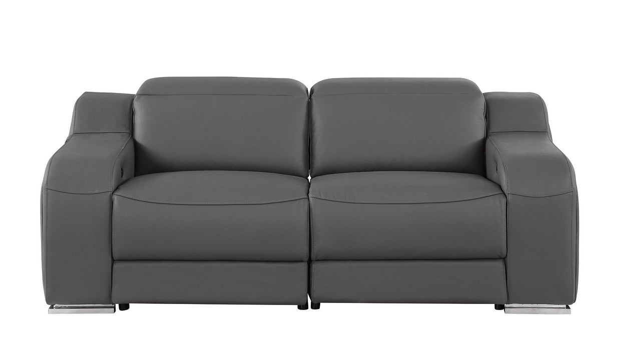 Italian Leather Power Reclining Loveseat (633749) - Dark Gray / Silver